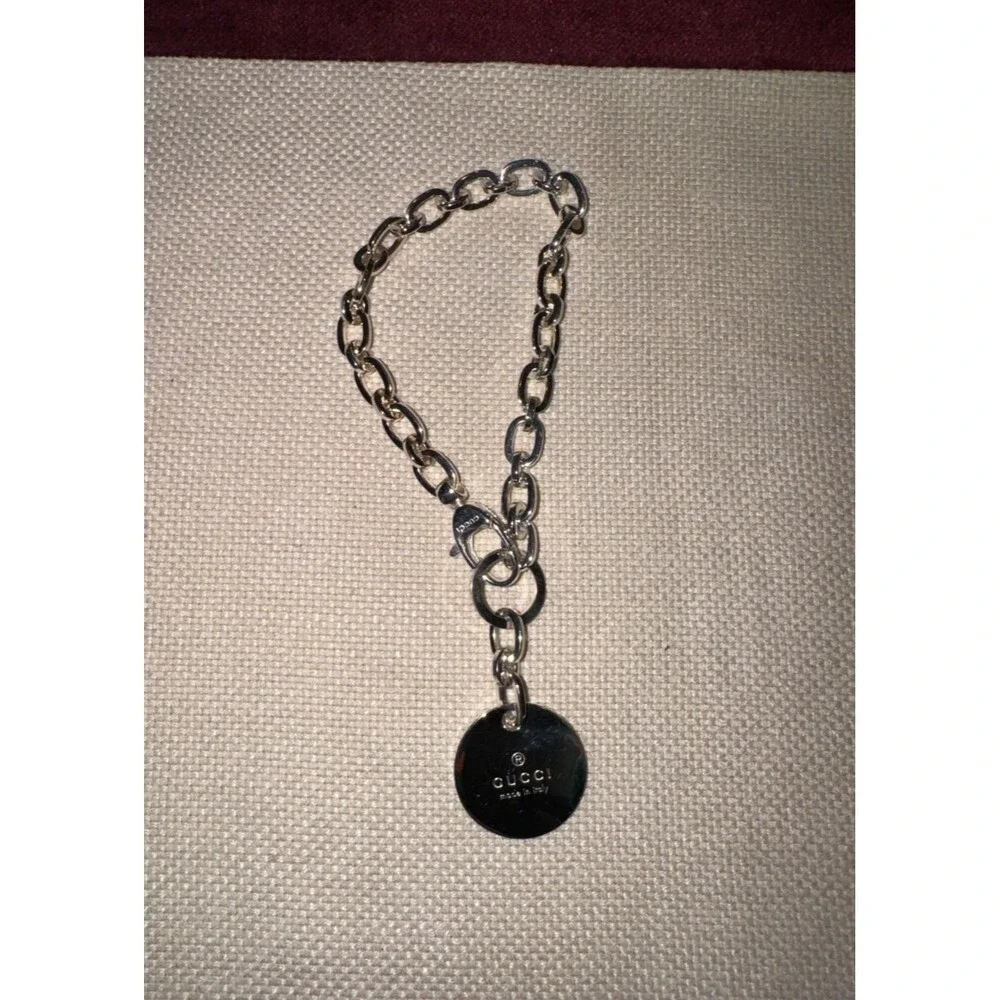 GUCCI TRADEMARK LOGO .925 STERLING SILVER ROUND TAG CHARM Bracelet - Picture 2 of 8
